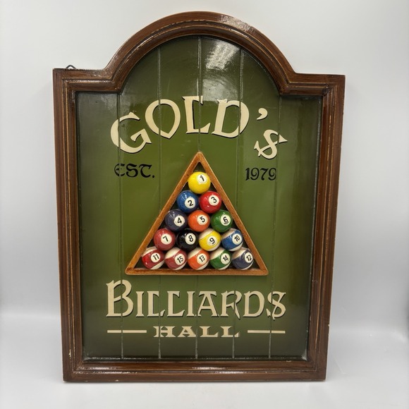 Vintage 3D Billiards Pool Hall Wooden Sign Plaque Man Cave Sign - Picture 1 of 9